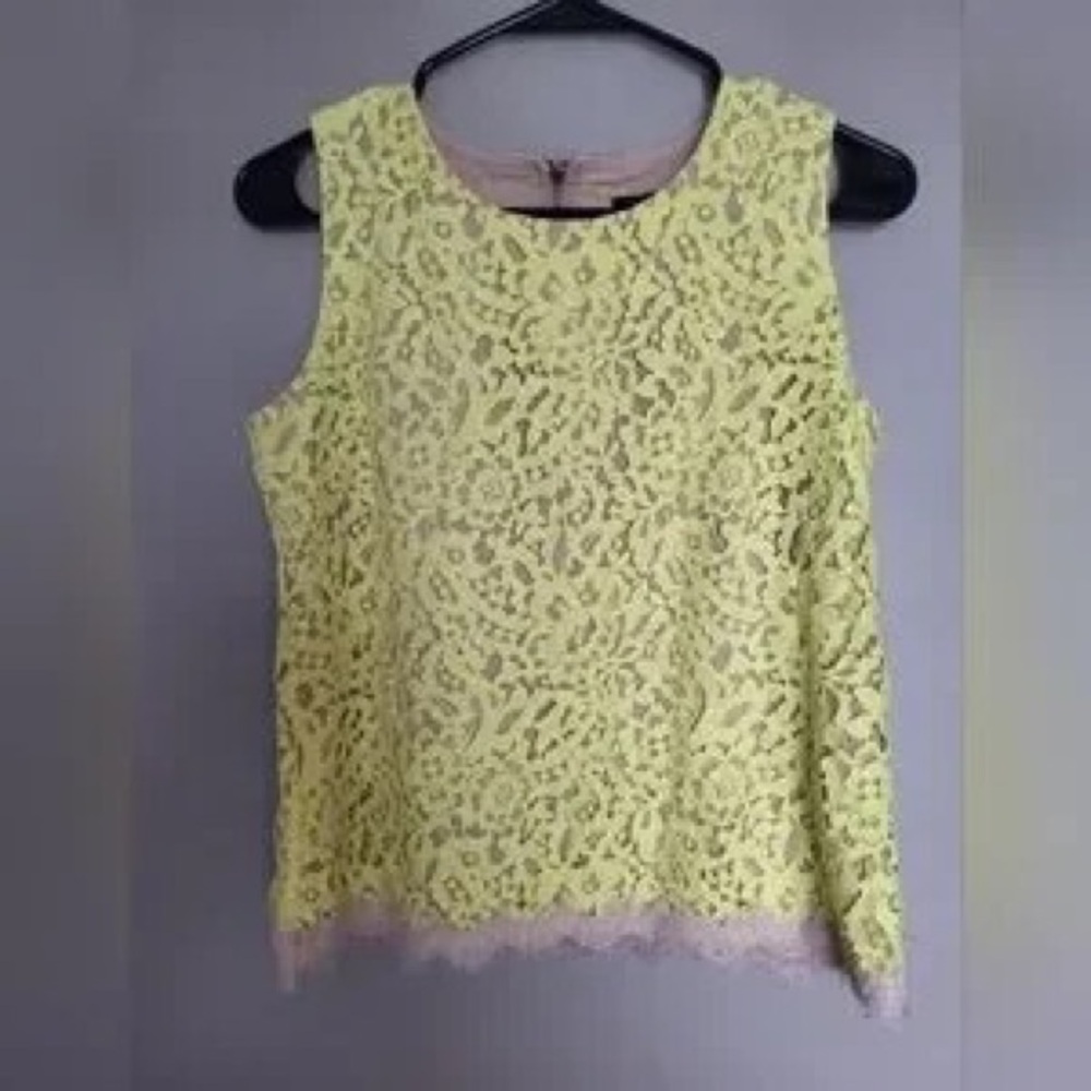 Ann Taylor Yellow Lace Overlay Sleeveless Top